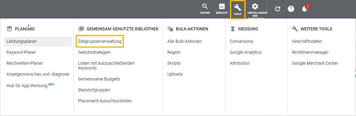 Grafik Remarketing Lists - Zielgruppenverwaltung im Google-Ads-Konto