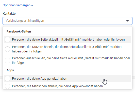Grafik - Facebook Targeting verbindungen einstellungen