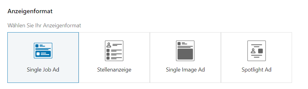 Screenshot - Formate für das Kampagnenziel Bewerbungen