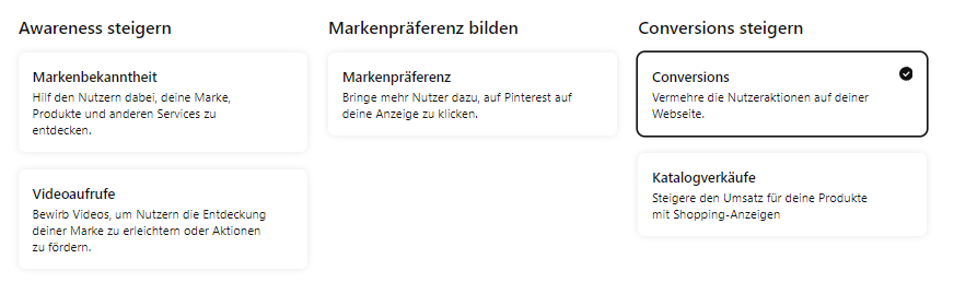 Grafik - Screenshot Pinterest Werbeziele