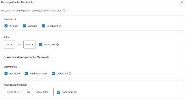 Google Ads Performance Max Kampagnen optimieren: Segmente mit demografischen Merkmalen