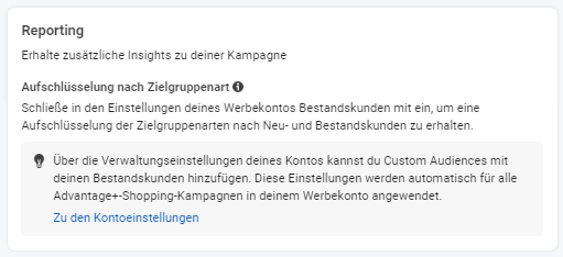 Meta Advantage+ Shopping Kampagnen einrichten: Reporting Meta Advantage+ Shopping Kampagnen einrichten: Reporting
